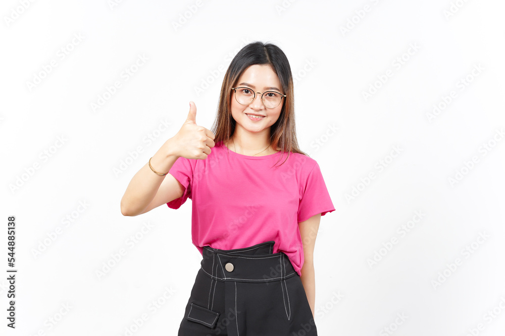 Showing Thumbs Up Sign Of Beautiful Asian Woman Isolated On White Background Showing Thumbs Up Sign Of Beautiful Asian Woman Isolated On White Background