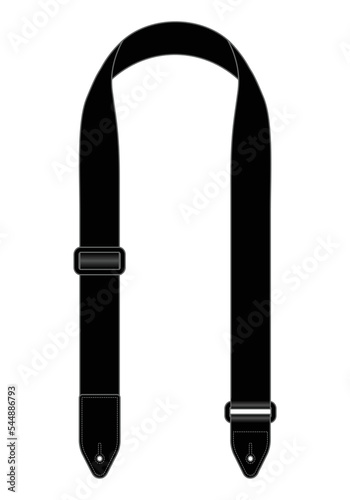 Black Guitar Strap Template on White Background, Vector File