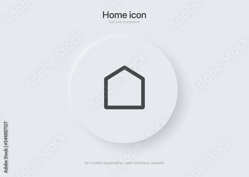 Minimal modern home, homepage, base, main page, house push button icon emblem symbol, sign. 3d blue home icon. Mobile app icons. Device UI UX mockup. Isolated vector elements.