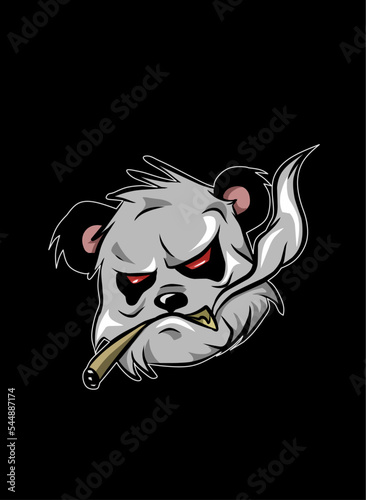 illustration of panda head with cigarette