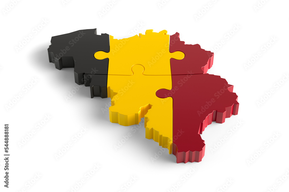 Flag Colors Puzzle Belgium Map Design. 3d Rendering Flag Colors Puzzle Belgium Map Design. 3d Rendering