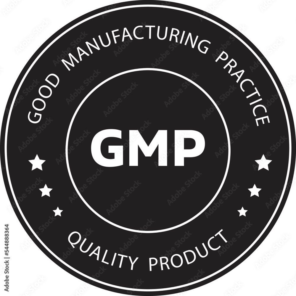 GMP or Good manufacturing practice Rounded vector icon illustration in black color