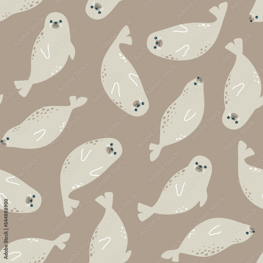 Vector seamless pattern with cute fur seals Vector seamless pattern with cute fur seals