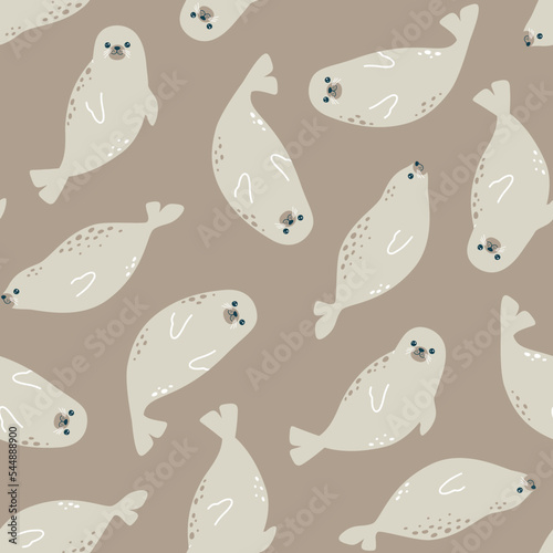 Vector seamless pattern with cute fur seals