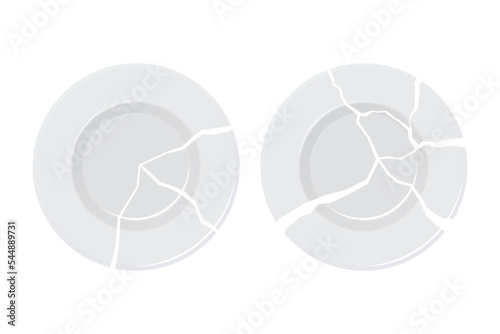 illustration of two broken white plates on a white background