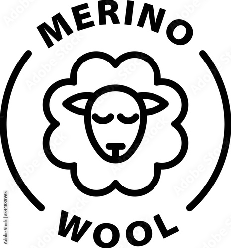 Merino wool icon. Black outline rounded isolated product label icon tag stamp vector on transparent background