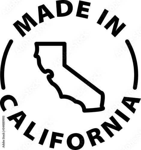 Made in California icon. Black outline rounded isolated product label icon tag stamp vector on transparent background