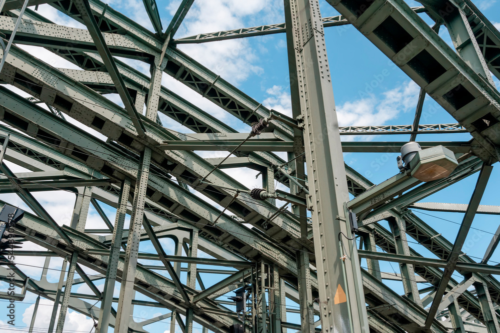 Support above the bridge, steel structure close-up. Support above the bridge, steel structure close-up.