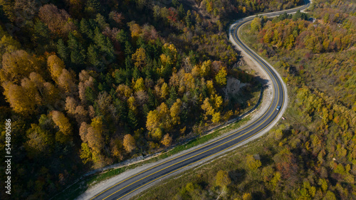 aerial view of inegol domanic road with beautiful autumn colors of nature © kenan