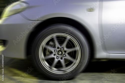 Car motion blur, spinning wheel, blurry image, blurry, background © chalermphon
