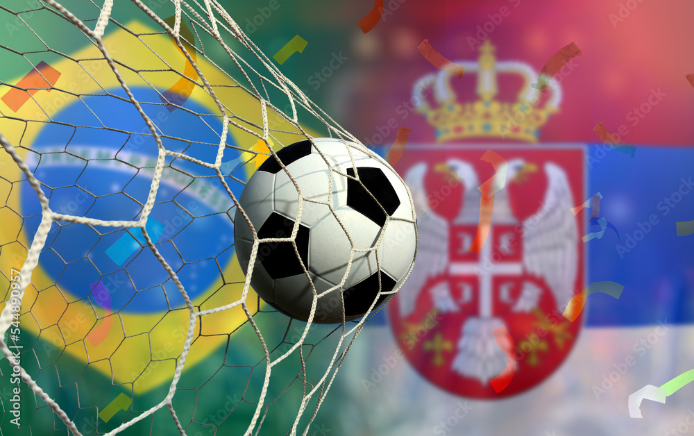 Fototapeta premium Football Cup competition between the national Brazil and national Serbia.