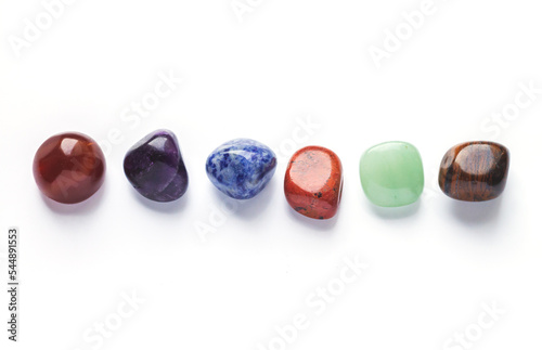 Fotobehang Set of healing minerals, gemstones and crystals isolated on white background