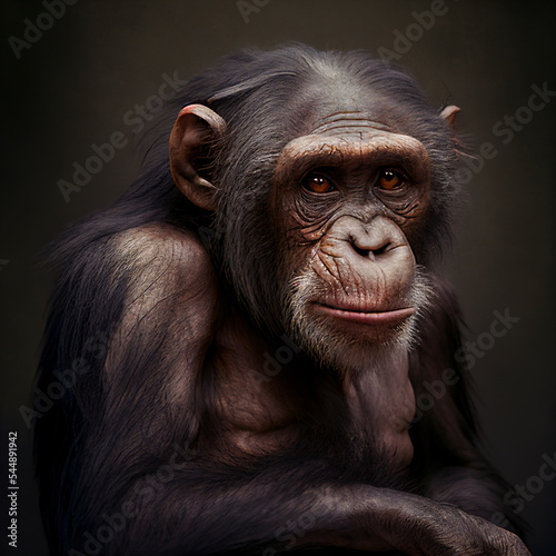 Chimpanzee monkey artistic portrait digital 3D illustration Original concept