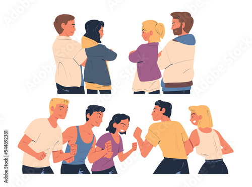 People Characters Standing In Front of Each Other as Opposite Group Vector Set