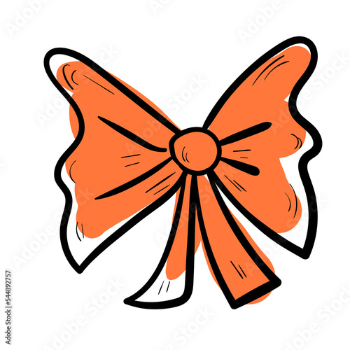 Doodle ribbon illustration. Colourful celebration line art icon on white background.