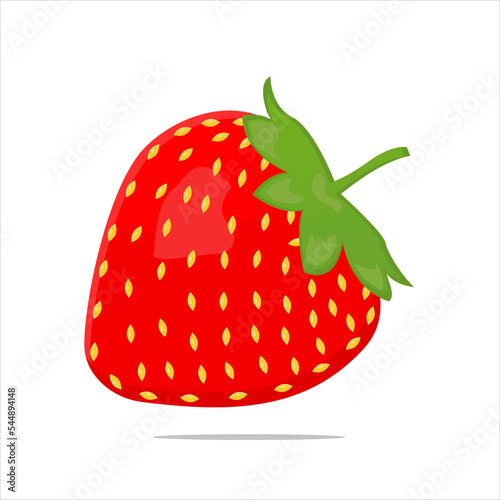 Starwberry red summer fruit, white background. Vector graphic illustration. Suitable for vegetarian cafe print, poster, card. Natural, organic dessert sweet, fresh berry