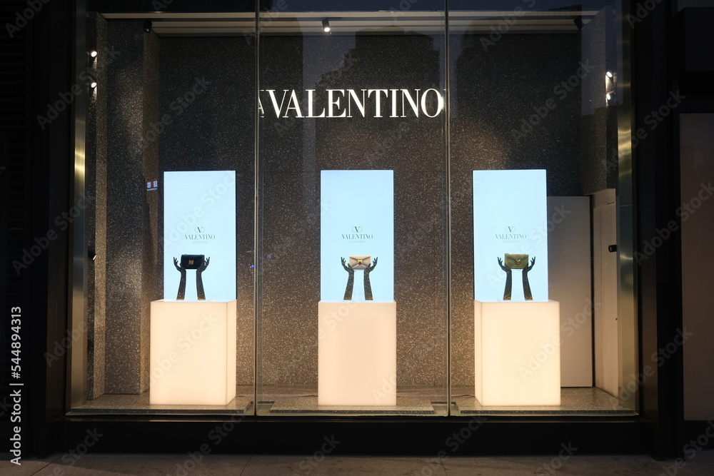11th 2022: facade of Valentino store window and brand sign. Italian luxury fashion company Stock | Adobe Stock