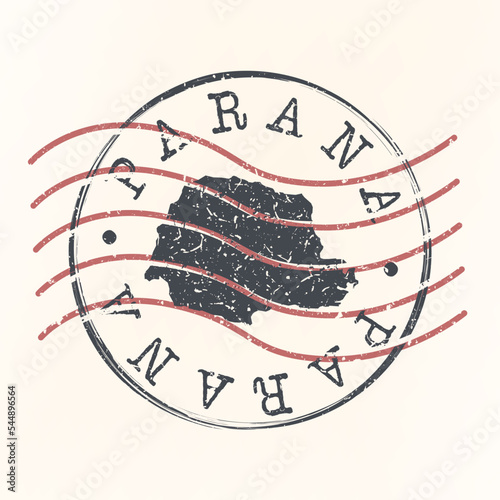 State of Paraná, Brazil Stamp Map Postal. Silhouette. Passport Round Design. Vector Icon. Design Retro Travel National Symbol.