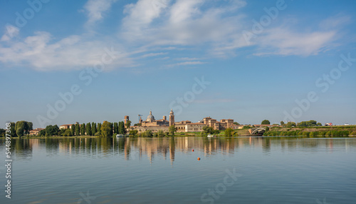 Panoramic view at the medieval City of Mantova (Mantua) with Lake (Lago di Mezzo) - Italy