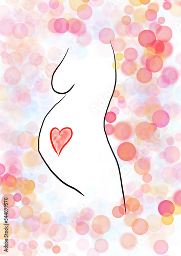 nice pregnant woman silhoute with red heart