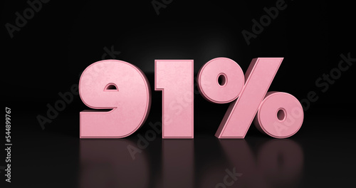 91% plastic pink sign. 3d render illustration.