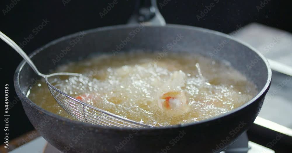 Side View Slow Motion Deep Frying King Crab Side View Slow Motion Deep Frying King Crab