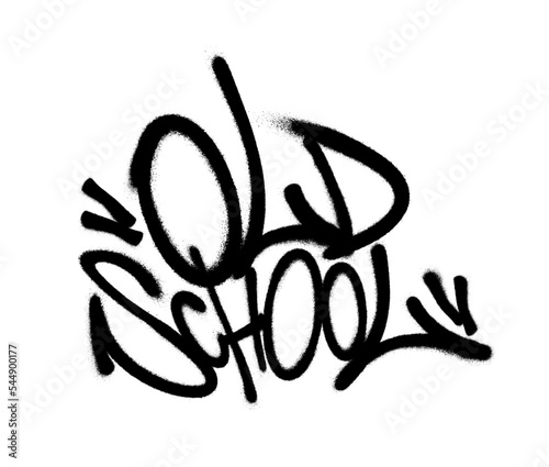 Sprayed old school font graffiti with overspray in black over white. Vector illustration.