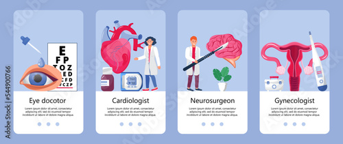Cardiologist, nephrologist app template vector. Eye doctor concepts for medical website.