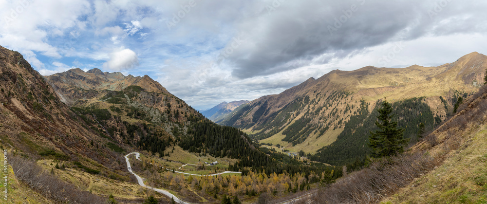 panoramic shot of nature park Soelktal in the Niedere Tauern range in Styria, Austria
