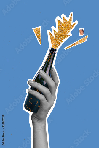 Fototapeta Photo artwork minimal picture of arm rising champagne bottle celebrating x-mas i