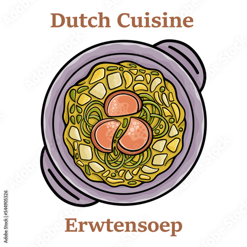 Classic Dutch pea soup erwtensoep, snert closeup in the plate on white backgrund photo