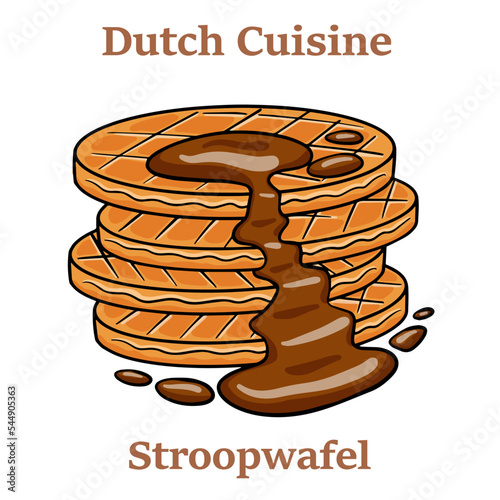 Stroopwafels with caramel sauce. Dutch Waffles isolated on white background