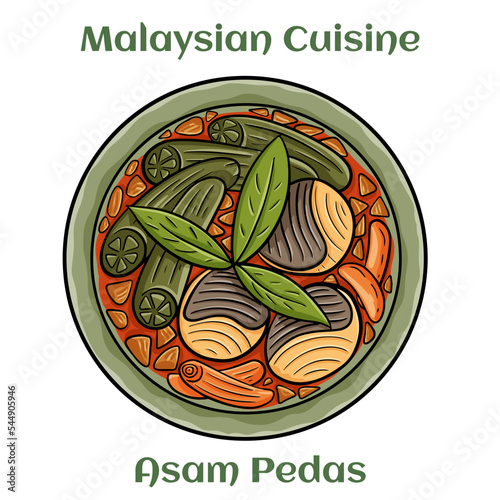 Asam Pedas. A spicy and tangy fish dish made with the juice of the tamarind plant and plenty of ground chillies. Malaysian Cuisine.