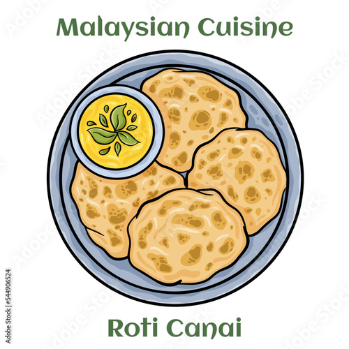 Roti Canai. A form of puffed bread served hot with curry or dhal. Malaysian Cuisine.
