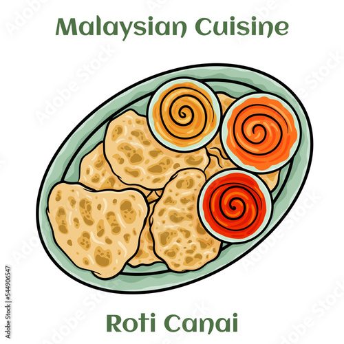 Roti Canai. A form of puffed bread served hot with curry or dhal. Malaysian Cuisine.