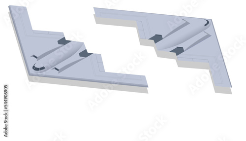 Isometric Stealth Strategic heavy Bomber B2 Spirit. Military Aviation American heavy strategic bomber, featuring low observable stealth technology designed for penetrating dense anti-aircraft defenses photo