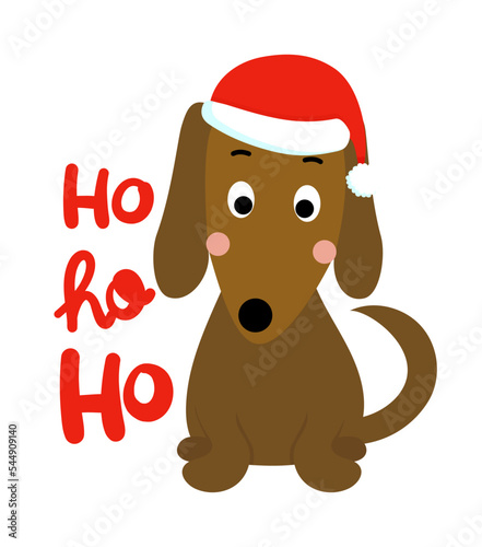 ho ho ho Dachshund - Calligraphy phrase for Christmas. Hand drawn lettering for Xmas greeting cards, invitation. Good for t-shirt, mug, gift, printing press. Adorable dachshund dog.