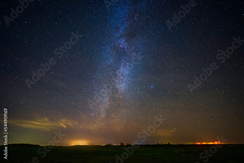 Night landscape with colorful Milky Way, autumn sky