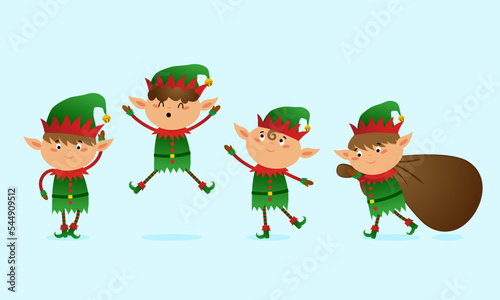 Christmas elves - Santa's little helpers  in cartoon style. Merry Christmas and happy new year. Funny characters in Santa's workshop.