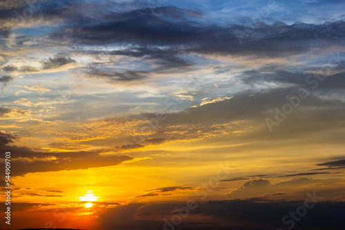 sunset sky with multicolor clouds. Dramatic twilight sky background