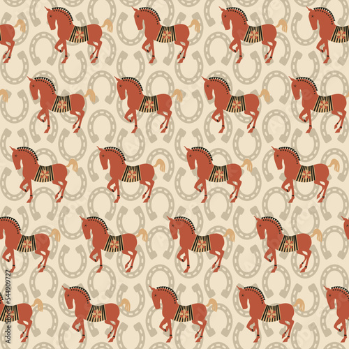 Abstract Horse Silhouettes Horse Shoes Backdrop Seamless Pattern Trendy Fashion Colors Detailed Minimal Icon Design Perfect for Allover Fabric Print or Wrapping Paper