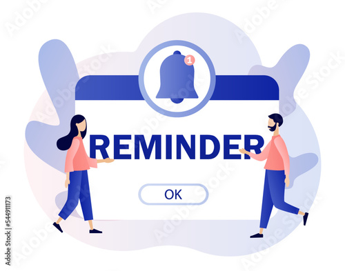 Reminder concept. New notice. Notifications page with notification bell. Important reminder. Event push message. Modern flat cartoon style. Vector illustration on white background
