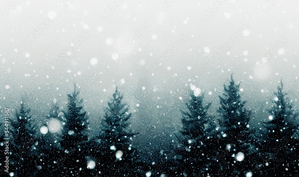 Naklejka premium Vertical shot of a untouched forest at winter with fog 3d illustrated