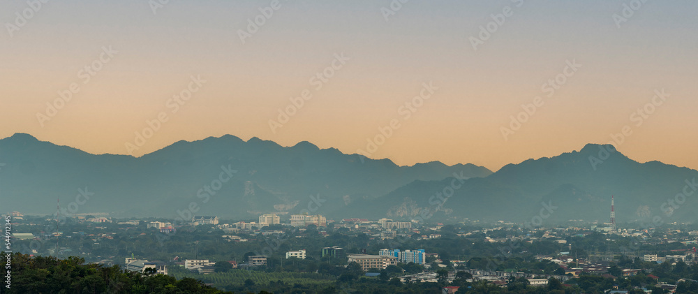 panorama view of the city in Kanchanaburi province.
