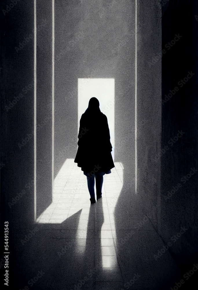 Horizontal shot of a fearless woman goes into adventure to mystical place 3d illustrated Horizontal shot of a fearless woman goes into adventure to mystical place 3d illustrated
