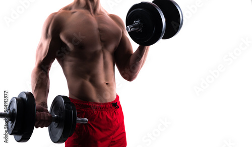 Fotografie man has strong biceps and triceps