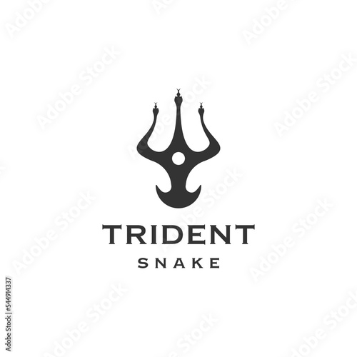 Snake design with trident style logo template flat vector