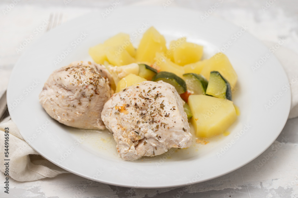 Clean food, Boiled chicken breasts with vegetables. Clean food, Boiled chicken breasts with vegetables.