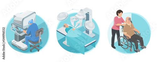 Robotic surgical systems medical technology operating room for precision and faster recoveries doctor use robot arm isometric