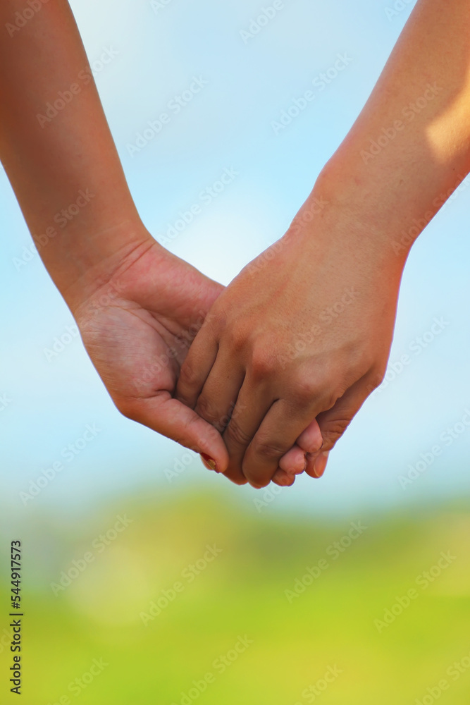 a couple lovers holding hands each other with background blur a couple lovers holding hands each other with background blur